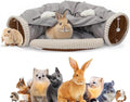VelvetPaw Gray 2-in-1 Collapsible Rabbit Tunnel Bed | Removable Washable Pet Cushion | Cozy Hideout & Play Toy for Rabbits, Bunnies & Kittens - Indoor Rest, Exercise & Entertainment