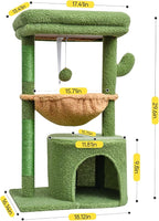 SYANDLVY Cactus Cat Tree for Indoor Cats, Green Activity Cat Tower with Scratching Post for Kittens, Modern Cat Furniture with Basket & Hanging Ball for Play Rest