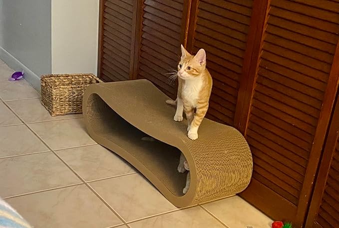 Simple Delxue 3 in 1 Large Cardboard Cat Scratcher Lounger Cat, 33.5"x10.2"x10.2" Cat Scratching Board, 100% Recyclable & Reversible Horizontal Scratching Pads, Infinity Shape, X-Large