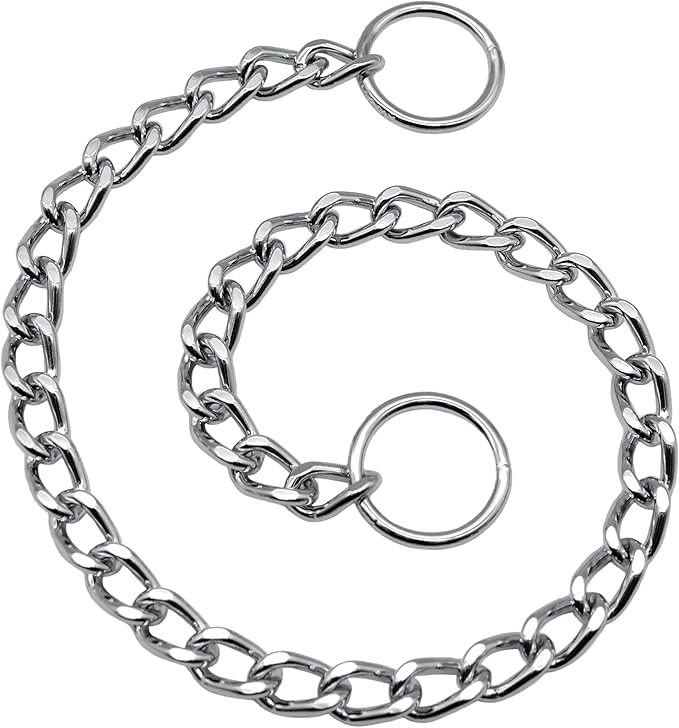 Herm Sprenger Chrome Plated Steel Dog Collar with Short Flat Links Choke Chain Two O-Rings for Small Medium Large Dogs Professional Training Collar Correction Slip Chain Made in Germany (26in (65cm))