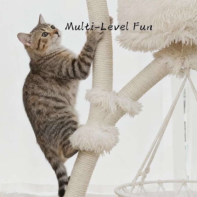 70" Modern Multi-Level Cat Tree Tower for Indoor Cats, Cat Trees with Sisal Scratching Post, Luxury Cats Tower Furniture for Multiple Cats with Swing Hammock, Condo for Multiple Cats