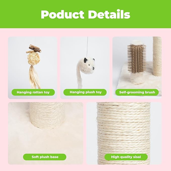 Best Pet Supplies Catify Cat Scratcher, Fun Interactive Scratchers, Posts, Poles, Claw Safe, Furniture Saver Indoor Play Support Natural Cat Behaviors Heavy Duty - Beige, 15.71 x 15.71