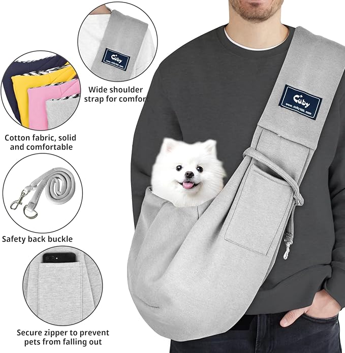 CUBY Dog and Cat Sling Carrier - Hands Free Reversible Pet Papoose Bag - Soft Pouch and Tote Design - Suitable for Puppy, Small Dogs Cats Outdoor