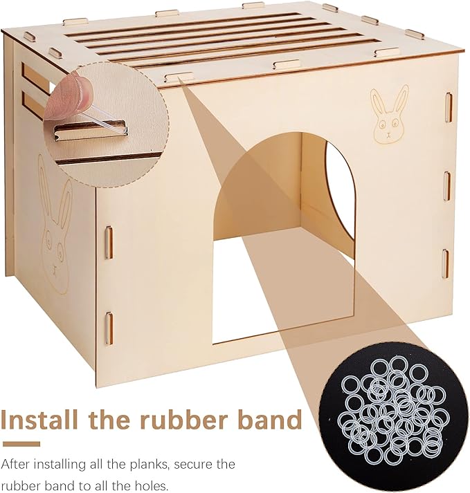 Woiworco Wooden Rabbit Hideout Castle for Easter Day, Rabbit Houses and Hideouts, Wooden Rabbit Bunny Hideout for Indoor Bunnies Chinchilla, Hamsters and Guinea Pigs Hut to Hide