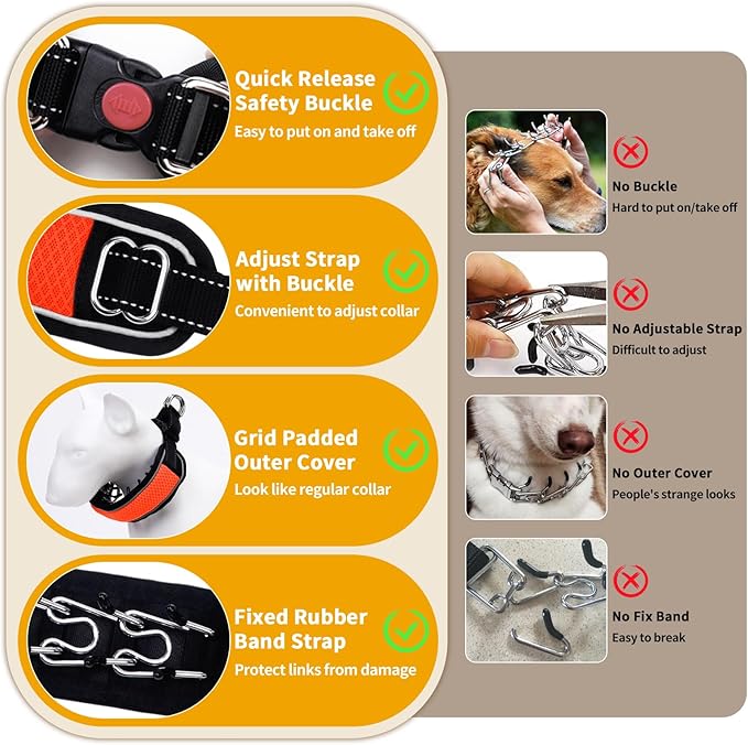 Martingale Collar for Dogs, Reflective No Pull Dog Collar for Medium Large Dogs, Adjustable Anti Pull Dog Collar for Walking Training, Heavy Duty Nylon Slip Collar with Buckle 2 Inch Wide M Orange