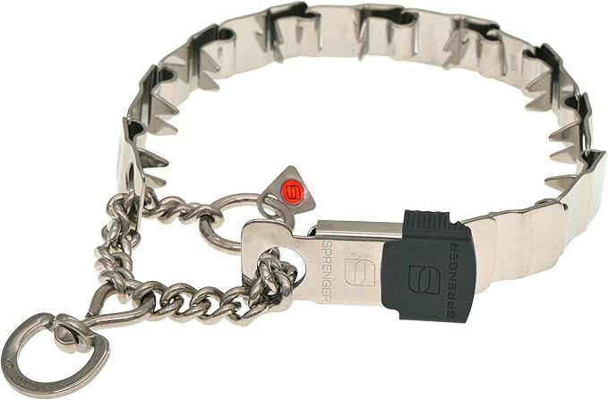 Herm Sprenger NeckTech Sport Dog Training Prong Collar with ClicLock Buckle on The Side No-Pull Collar with Swivel D-Ring Made in Germany (Stainless Steel, 19in (Neck Size up to 16in))