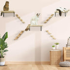 2PCS Wall Cat Tree Shelves, Reversible 4-Step Cat Ladders with Sisal Rope, Mountable Left & Right for Climbing and Scratching