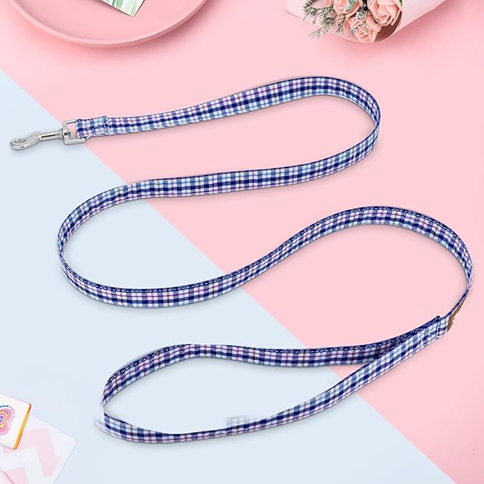 Tunkoo Dog Leash Plaid with Soft Comfy Cotton Handle，Girl Pet for Small Medium Large Dogs Cats Daily Walking（Bule Grid，M）