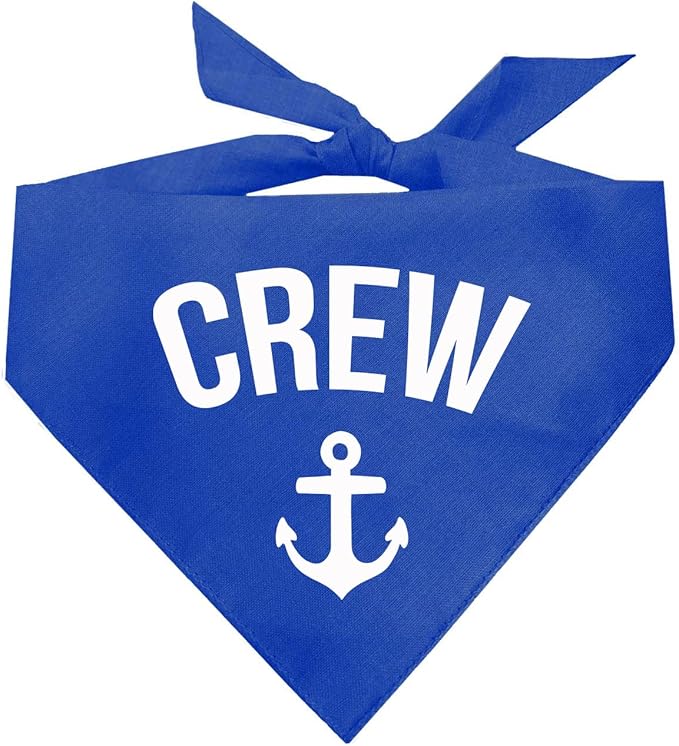 Crew with Anchor Dog Bandana | 100% Cotton | Made in USA | Boat & Fishing | Captain | Beach & Lake | Summer | Outdoors | Father's Day |Royal, X-Small (265)
