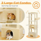 PEQULTI 68'' Cat Tree for Large Cats 20 lbs Heavy Duty, Tall Cat Tower for Indoor Big Cats with Extra-Large Top Perch [21'' x 17''], 2 Large Cat Condos, Cat Scratching Post and Cozy Hammock, Beige