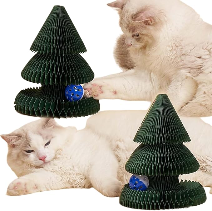 Christmas Modern Cat Scratcher - Reversible Cardboard Scratcher for Cats, Kitty kurlz cat Toy & Twisty Paws cat Toy, Fun Toys for Bored Indoor Cats
