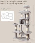 Heavy Duty Cat Tree for Indoor Cat, 71 Inch Large Cat Tower with Scratching Post and Top Perch, Hammock, Big Cat Condo for Adult Cats Kittens, PMT03GY, Grey