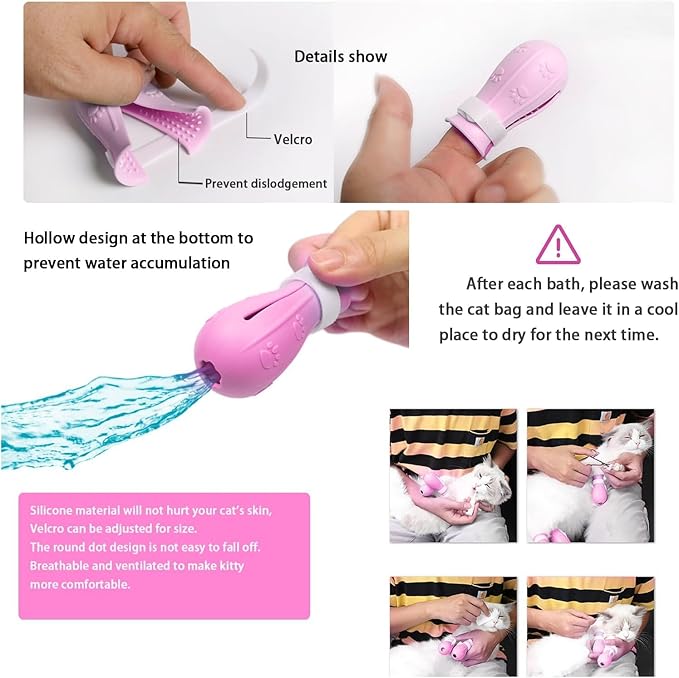 Yanniwani Cat Scratch Cover & Boots for Cats, Adjustable Bathing Gloves (Pink)