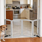 ZJSF Freestanding Dog Fence Indoor, Foldable Dog Gate for Doorways, Stairs or Hallways, Sturdy Wood Extra Wide Pet Gate with Support Feet for The House, Grey, 24 "Height-4 Panels