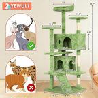 54in Cat Tree Cat Climbing Tower with Scratching Post, Cats House Perch Kitten Tree Condo Wood Playhouse, Pet Trees Tower for Indoor Cats, Green