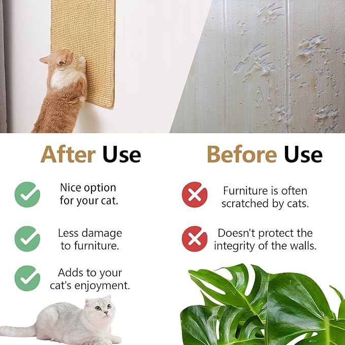 Huakaile Sisal Cat Scratch Pad for Indoor Cats, 19.6" x 9.8" Mountable Cat Wall Scratcher Carpet, Perforated Cat Scratch Furniture Protector for Couch Corner Door Sofa Climbing Hanging (2 Pack)