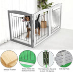 ZJSF Freestanding Foldable Dog Gate for House Extra Wide Wooden Grey Puppy Gate Stairs Dog Gates Doorways Tall Pet Gate 24" Height 3 Panels Pet Fence