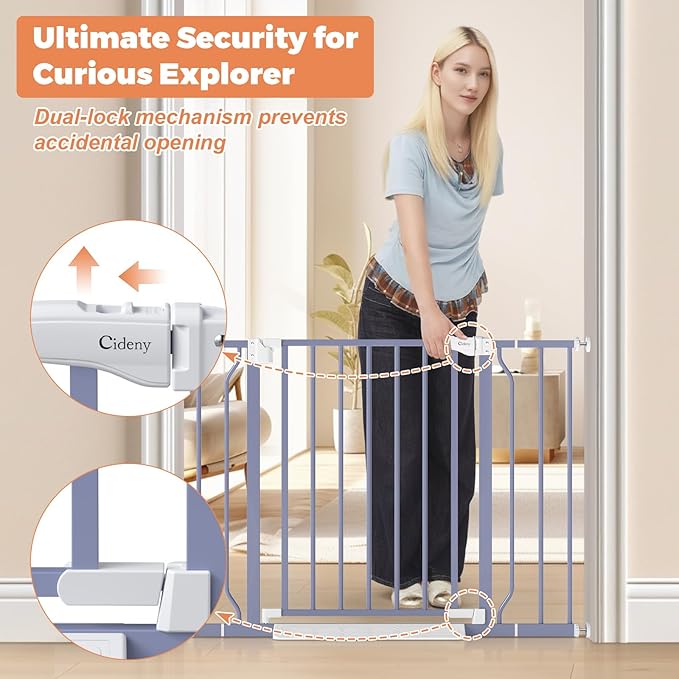 29"-40" Baby Gate for Stairs, Auto Close Stroller Friendly Dog Gate Indoor for Doorways, Pressure Mounted Baby Gate, Easy Walk Through Gate for Children & Pets, Wisteria