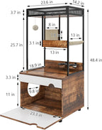 Cat Litter Box Enclosures with Cat Tree Tower,Cat Furniture All-in-one Modern, with Food Station and Cushions