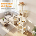 PETSITE 80-inch Tall Modern Cat Tree, Multi-Level Cat Tower with 2 Comfy Condos, Sisal Scratching Posts, Side Basket, Snug Hammock, and Dangling Balls, Ideal for Indoor Cats and Kittens (Beige)