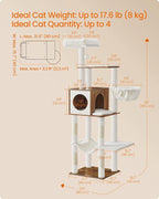 Feandrea Cat Tree, 65-Inch Tall Cat Tower, Multi-Level Condo with Cave, Basket, Hammock, Pompom, Scratching Posts, Honey Brown UPCT118K03