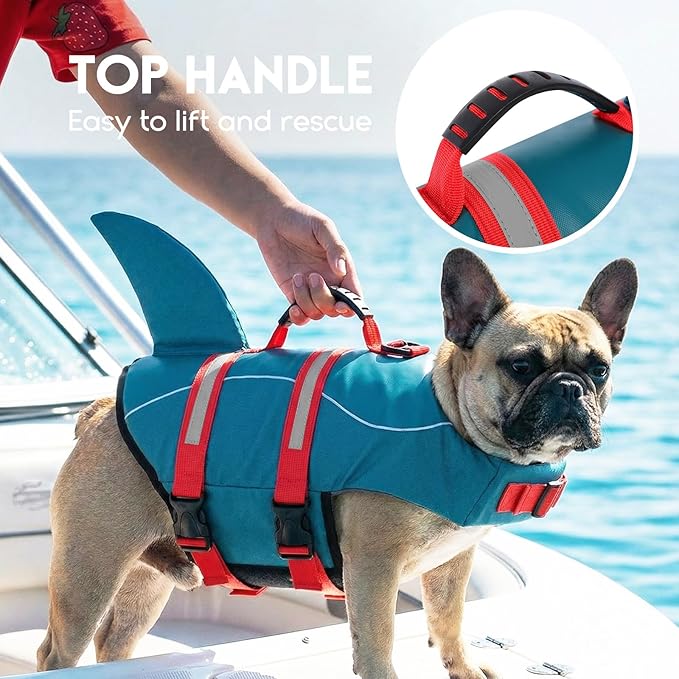 ASENKU Dog Life Jacket - Pet Safety Vest for Swimming & Boating, Shark Life Jacket with Floatation, Dog Lifesavers Swimsuits for Small Medium Large Dogs (ForestGreen, S)