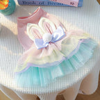 Pink Bunny Ears Dog Dress Spring Girl Puppy Clothes for Small Dog Easter Cat Dress for Cat Funny Tutu Dress Holiday Pet Outfit (Colorful, X-Small)