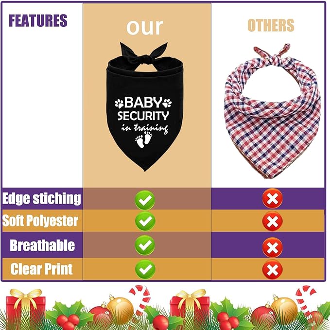 Pregnancy Announcement Dog Bandana Baby Security in Training Printed Bandanas Baby Announcement Dog Bandanas Pregnancy Reveal Ideas Pet Scarf Accessories (2 Pack)