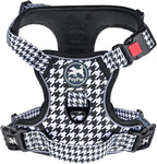 PoyPet No Pull Dog Harness, [Release on Neck] Reflective Adjustable No Choke Pet Vest with Front & Back 2 Leash Attachments, Soft Control Training Handle for Small Medium Large Dogs(Houndstooth,S)