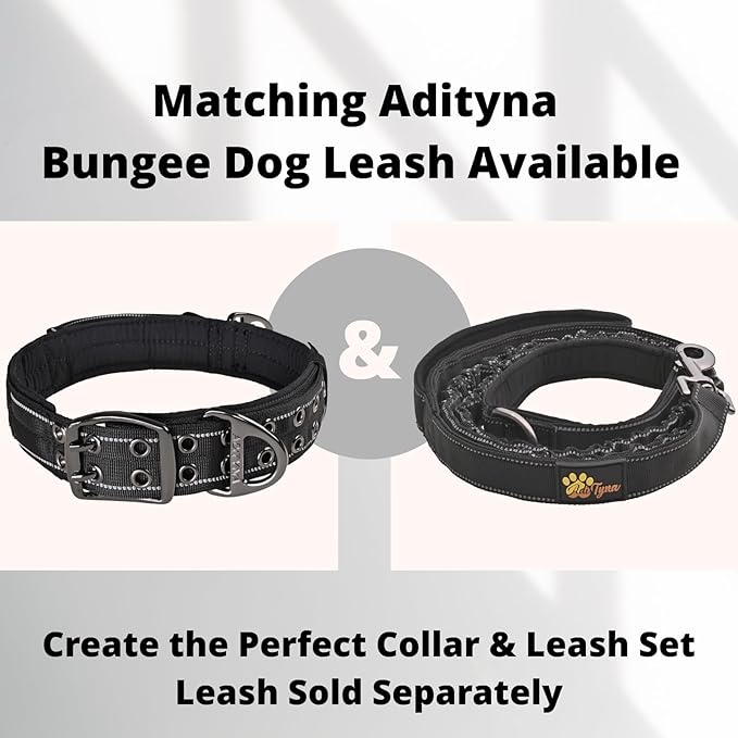 ADITYNA Heavy Duty Dog Collar with Handle - Thick Dog Collar for Large Dogs - Wide, Reflective, Tactical, Soft Neoprene Padded - Perfect Black Dog Collar for Training, and Walking