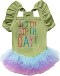 Dog Birthday Dress It's My Birthday Dog Dress Small Doggy Girl's Tutu Dresses Ruffle Sleeless Puppy Clothes Tulle Lace Skirt Pet Costume Cat Outfits (Green, L(18-25lb))