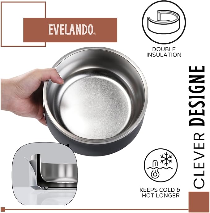 EVELANDO® 64 oz - 8 Cups Stainless Steel Dog Bowl – Triple-Insulated Pet Dish Keeps Water Cold & Food Warm – BPA-Free, Non-Slip Base – Durable & Elegant Feeding Bowl for Small & Medium Dogs & Cats
