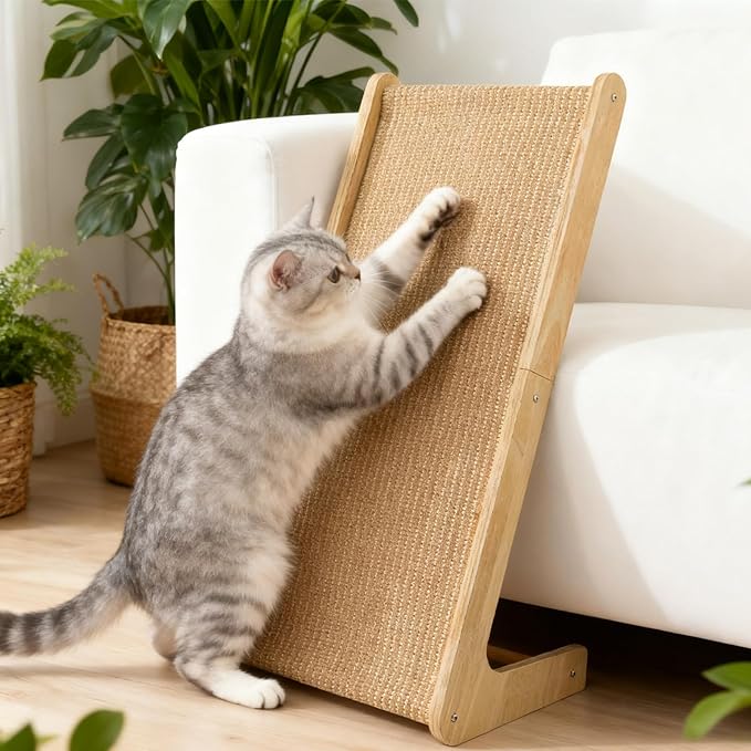 Sisal Cat Scratching Post, Cat Scratcher Pad, L Shape Cat Scratch Pad for Indoor Kitty, 27 Inch Vertical Furniture Protector