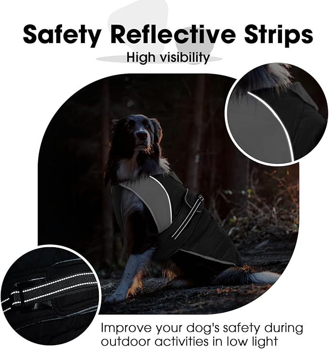 Nanaki Small Dog Coats for Winter Waterproof, Warm Fleece Lining Dog Jacket with Leash Hole, Reflective Adjustable Cold Weather Puppy Jacket Vest, Easy On Pet Snow Jacket Suit Male Female, Black S