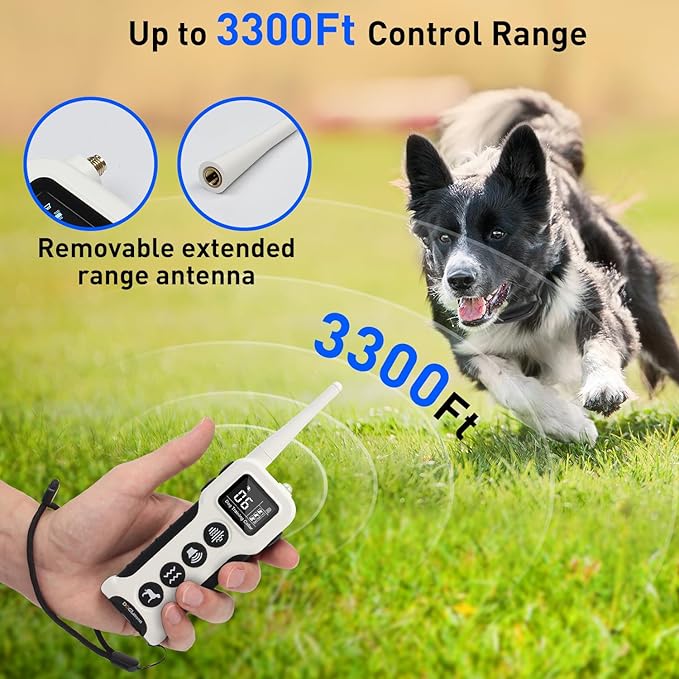 Vibrating Dog Collar - Vibration Collar for Dogs Training, No Shock Dog Training Collar with Remote Upgraded 3300ft Range, 9 Style Tones and Vibration Collar, White