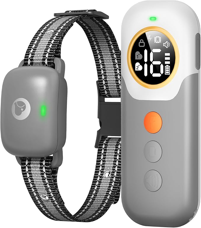 Dog Shock Collar with 2600FT Range, Security Lock, IP68 Waterproof Dog Training Collar with 3 Modes Beep/Vibration/Shock, Rechargeable Ecollar Suitable for Small Medium Large (Gray)