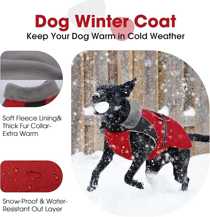 Nanaki Large Dog Coat Rainproof-Warm Giant Breed Dog Jacket with Leash Hole, Fleece Lining Reflective Great Dane Winter Coat Doberman Jacket for Cold Weather Outdoor Walking Hunting, Camping, Red 3XL