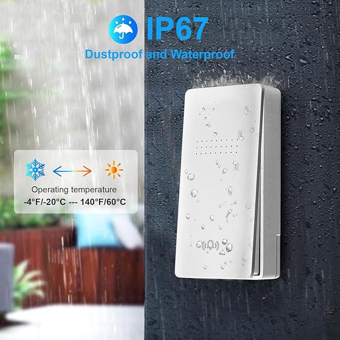 Wireless Doorbell - Self-Powered Door Bells No Battery Required for Home, Push Button Plug-through Waterproof Cordless Door Chime, up to 1300ft Range with 38 Ringtone, 120dB Extra Loud Doorbells