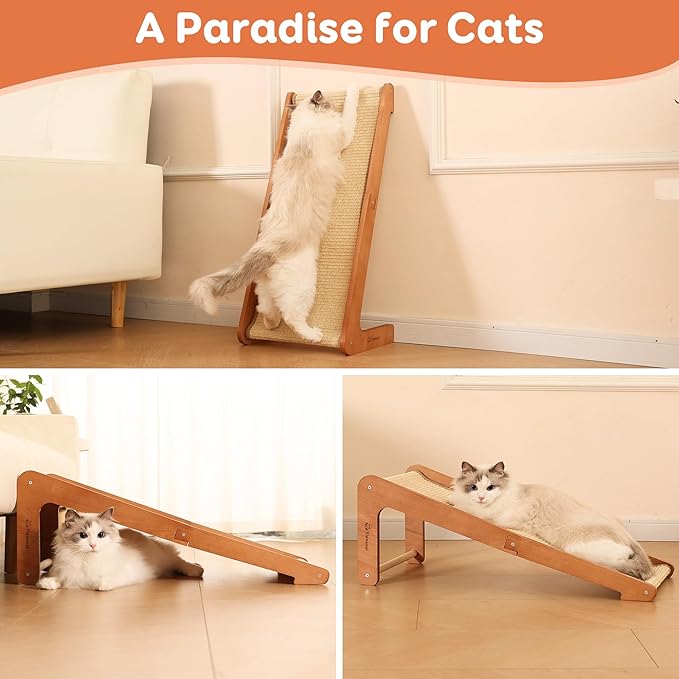 Sisal Cat Scratcher for Indoor Cats, Beechwood Base, Natural Sisal Woven Scratch Pad, Durable Scratching Post, Furniture Protector (L2)