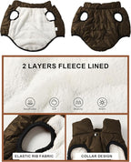 AURUZA Dog Winter Coat, Warm Waterproof Dogs Jacket Small Pet Vest for Medium Dogs Windproof Pet Fleece Vest Snow Jacket for Cold Weather(Brown,XL)