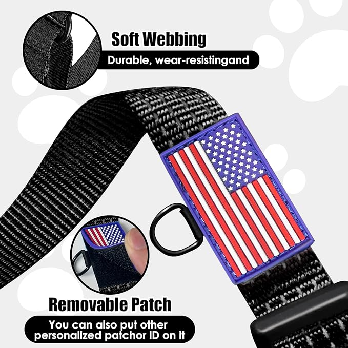 Martingale Dog Collar, Reflective No Pull Training Collar with Quick Release Buckle & USA Flag, Heavy-Duty Nylon, Adjustable for Small Medium Large Dogs (L,Black with Flag