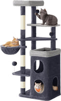Feandrea Cat Tree, 60-Inch Cat Tower, Multiple-Level Plush Condo with 2 Caves, 3 Scratching Posts, 3 Perches, Dark Gray UPCT007G02