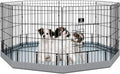 PJYuCien Dog Playpen with Bottom Pad - Metal Foldable Exercise Pen, 8 Panels 24" H x 24" W Indoor Outdoor Pet Fence Puppy Crate Kennel, Gray