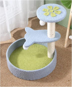 Cat Tree Cat Tower Two-color three-layer cat climbing frame avocado green light blue petals cat litter cat jumping platform cat claw double ball toy Cat Tree Condo Cat Tree Indoor Climbing ( Color : 1