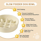 Ceramic 0.9 Cup Raised Slow Feeder Dog Bowl Set, Elevated 6.1inch Slow Dish and 6.1inch Water Bowl with Wooden Stand for Small Dogs (2 x Light Yellow+ Stand)