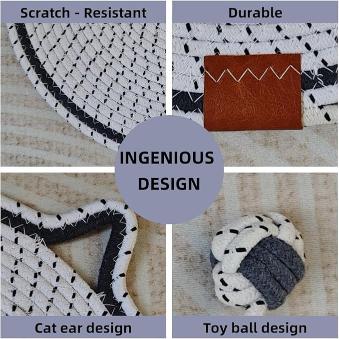Cat Scratcher Mat, Natural Cotton Rope Cat Scratching Pad, 16.9'' Round Cat Wall & Floor Scratch Pad, Durable Double - Sided Cat Scratcher, Furniture Protector for Wall, Sofa, Couch, Carpet, Beige