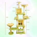 Yellow 71 Inch Flower Cat Tree Tower, Cat Tower for Indoor Cats Large Adult, Multi-Level Cat Tree with Scratching Posts, Hammock, 2 Condos and a Large Top Perches for Indoor Cats