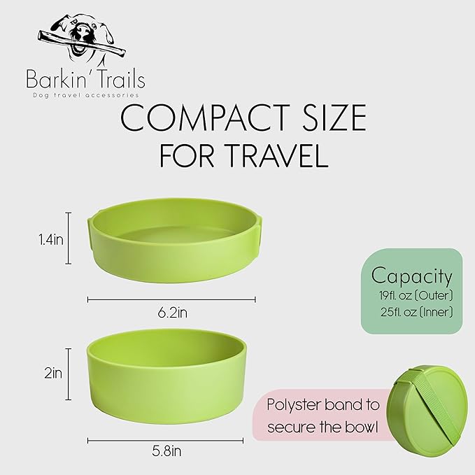 Barkin’ Trails Travel Dog Bowls, Portable Outdoor Water, BPA-Free, Food Grade Plastic Dog Travel Bowl, Camping Essentials & Container (Matcha)