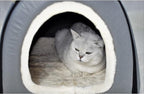 Dog Bed or Cat Bed,2 Ways to Use,Indoor Pet House with Fluffy Mat,Removable and Washable Cover,Splash-Proof House and Non-Slip Bottom,for Cats and Small Dogs(M Grey Faux Leather)