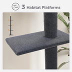 PAWZ Road Floor to Ceiling Cat Tree, Adjustable Height 89.8"-107.5" Tall Cat Tower with 3 Spacious Platforms, 3 Dark Grey Scratching Post for Indoor Cats